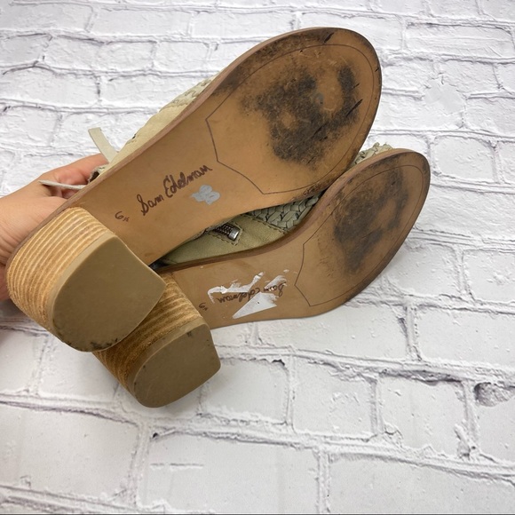 Sam Edelman Ankle peep toe booties sandals 6.5 Leather Beige Block heel - Picture 6 of 9